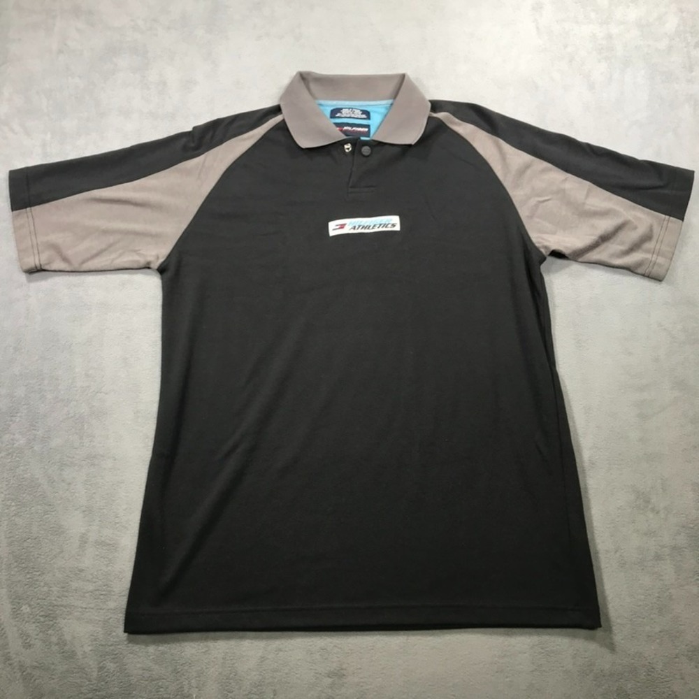 Vintage Tommy Hilfiger Athletics Polo Shirt Men's Large Black Y2K Hip Hop Retro
